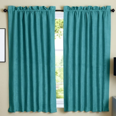 Chenille Suede - Blazing Needles Solid Blackout Rod pocket Curtain Panels (Set of 2)