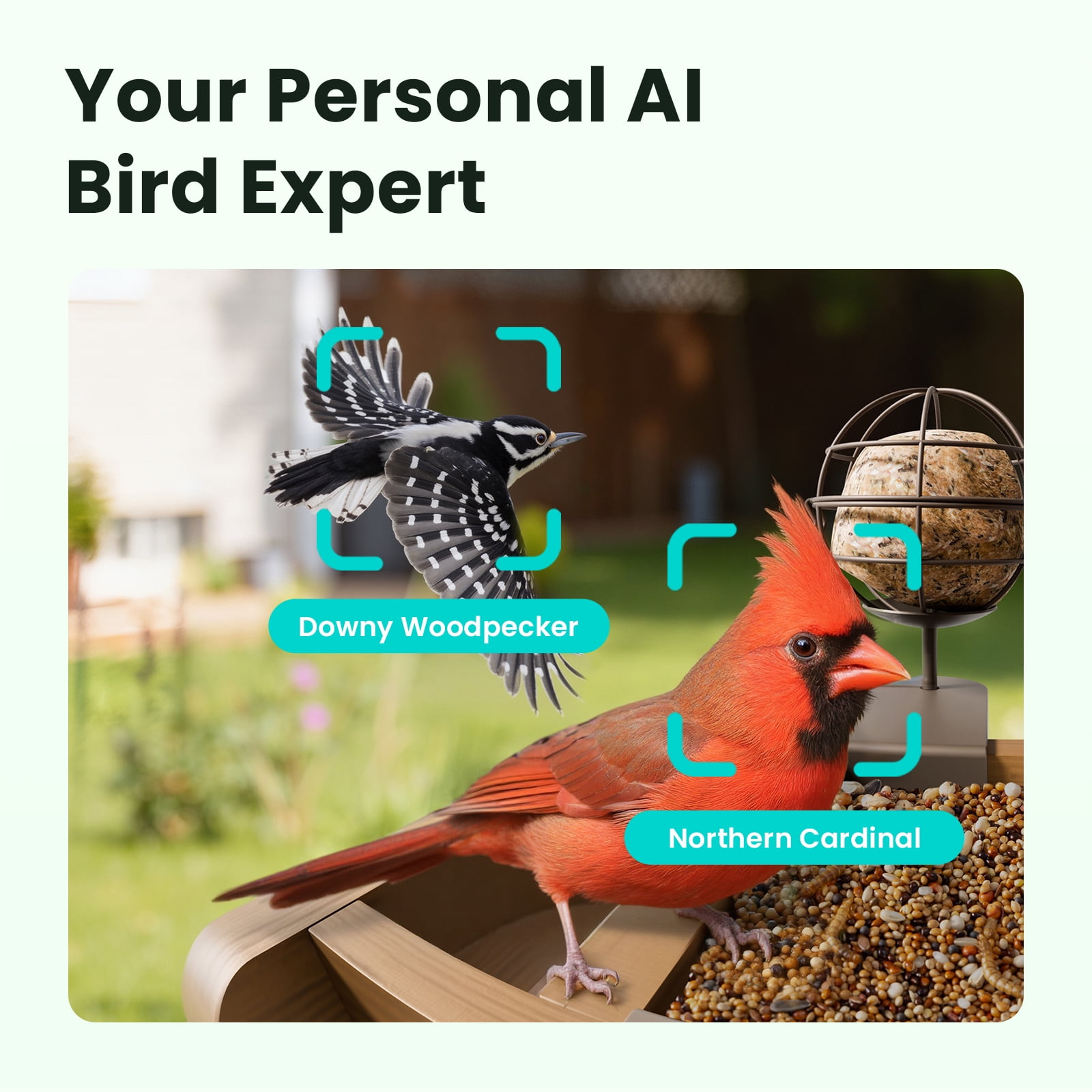 Birdfy Smart Bird Feeder with Camera, 1080P HD Bird Feeder Camera with AI Bird Identification, Solar Powered, Motion Detection & Real-Time Alerts, Suet Ball Holder for Outdoor Birdwatching