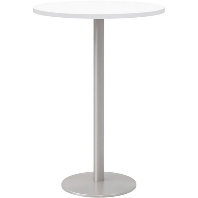 Pemberly Row Table de Bar Rond de 30 Pouces avec Dessus en Bois, Blanc et Argent de Designer