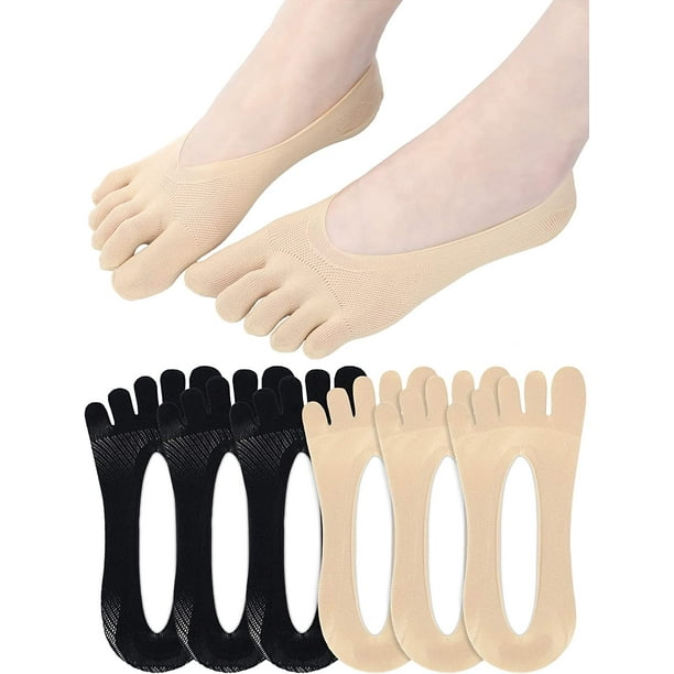 6 Pairs Women Toe Socks Low Cut Liner Socks Full Finger Socks with Gel