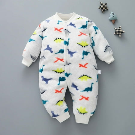 

VerPetridure Newborn Infant Baby Romper Boy Girl Long Sleeve Floral Print One Piece Jumpsuit Winter Fleece Warm Outwear Clothes Pajamas Outfits for Kids 3-18M