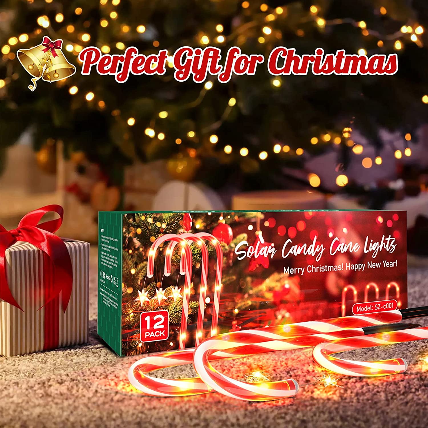 Outdoor Christmas Decorations, 12 Pack Solar Christmas Candy Cane Lights with Wireless Remote Control & Bigger Solar Panel, 9 Modes Bright All Night Solar Christmas Yard Pathway Decorations