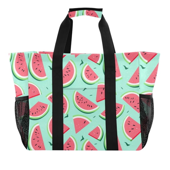 Cartoon Watermelon Reusable Grocery Bags with Handle Side Pocket Waterproof Shopping Portable Tote
