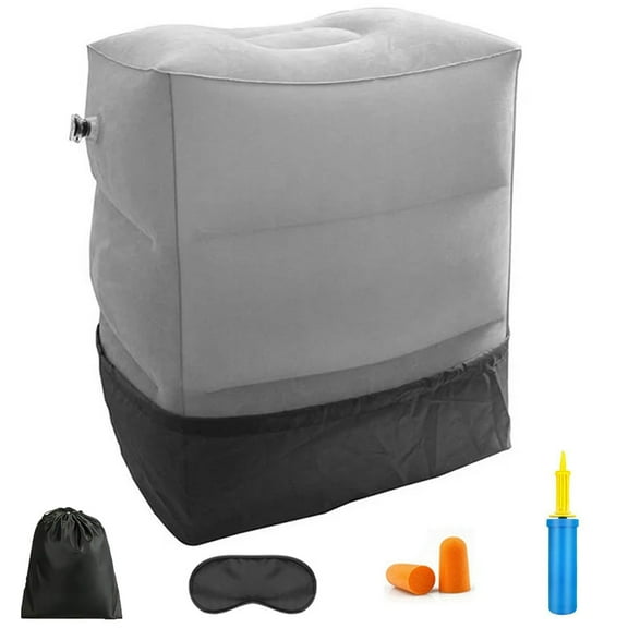 Inflatable Travel Pillow Set - Adjustable Foot & Leg Rest with Pump, Eye Mask, Ear Plugs & Bag, for Airplane, Office, Car, Home Relief