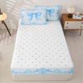 thumbnail image 4 of Homewish Dreamy Princess Bowknot Zipper Full Size Comforter Sets with Fitted Sheet and 2 Pillowcases,Blue Vintage Damask Flower Zipper Bedding Set For Girls Kids,Reversible,4-Piece, 4 of 7