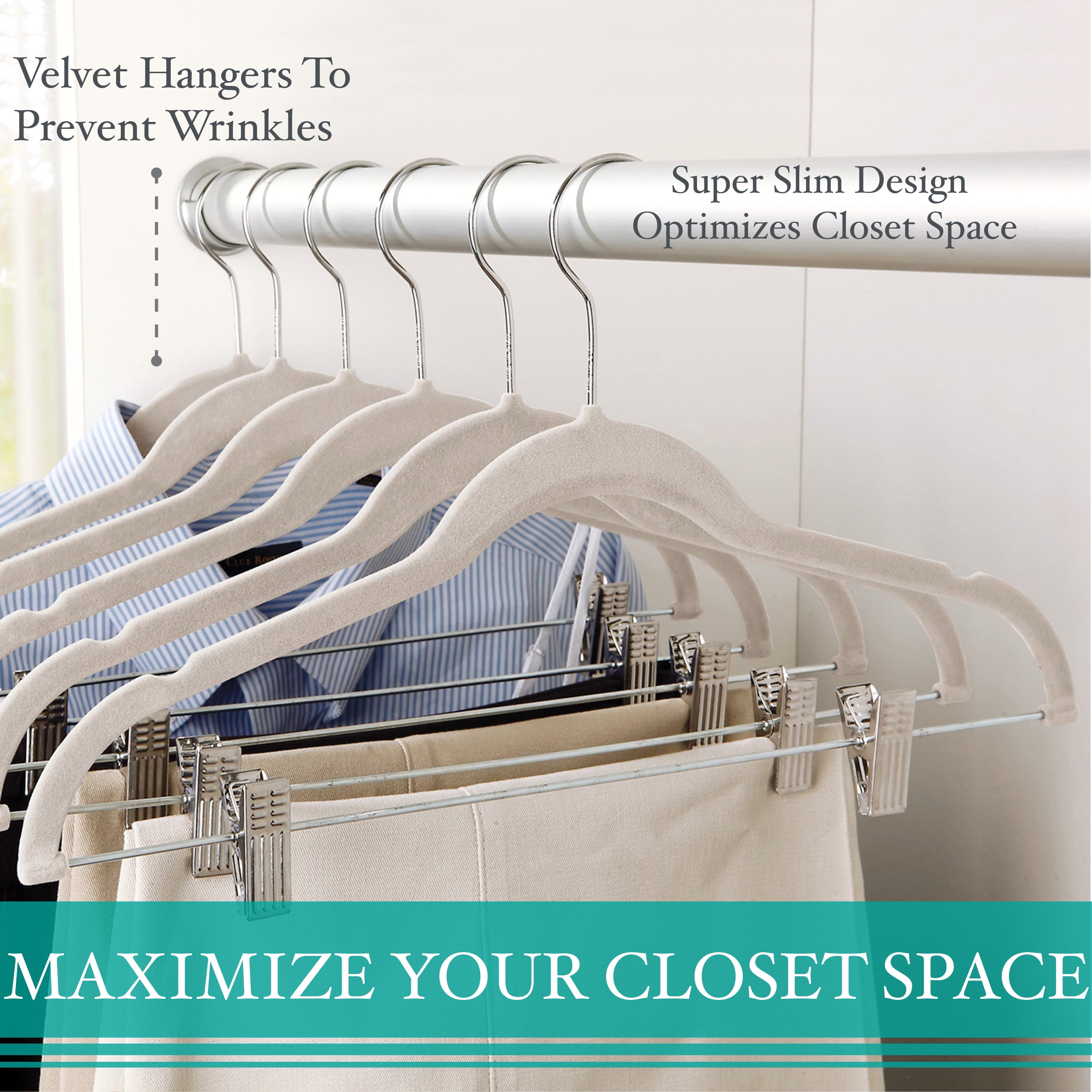 Simplify 24 Pack Velvet Skirt Hangers with Clips, Adult Size, Ivory