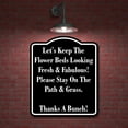 thumbnail image 2 of Let's Keep The Flower Beds Please Stay On Grass BLACK Aluminum Composite Sign 15''x18'', 2 of 9
