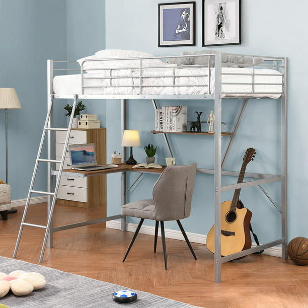 Euroco Metal Loft Bed With Desk And, Bunk Bed With Office Desk Underneath The