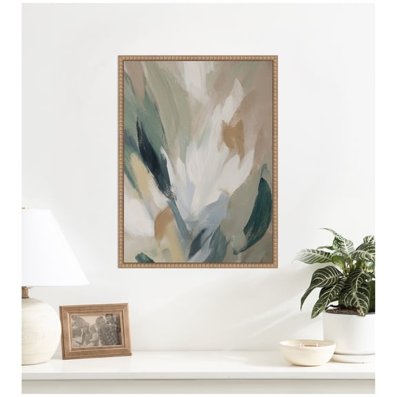 Kate and Laurel Framed Canvas Wall Art Print Plant Form No. 2 by Amy Lighthall, 18 x 24 Sylvie Beaded Rustic Natural Frame, Modern Contemporary, Abstract Art for Wall Decor