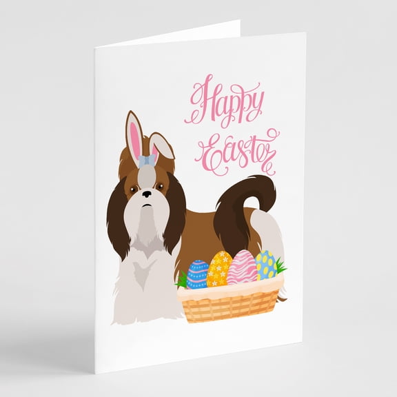 Red and White Shih Tzu Easter Greeting Cards and Envelopes Pack of 8 7 in x 5 in