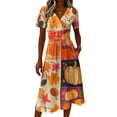thumbnail image 4 of Women's Casual Halloween Print Sundress 2026 V Neck Short Sleeve Flowy A Line Halloween Print Lightweight Outfit Fall Halloween Cosplay Gathering Wear, 4 of 5