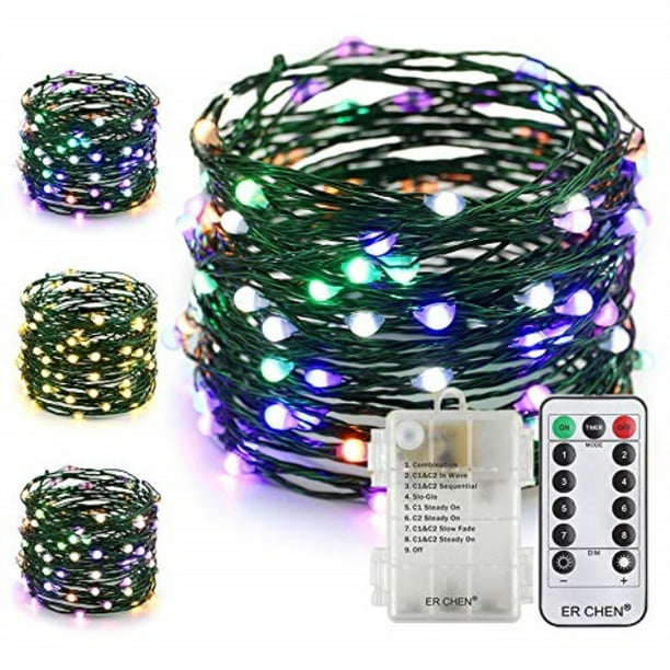 er chen battery operated fairy string lights with remote timer, 33ft