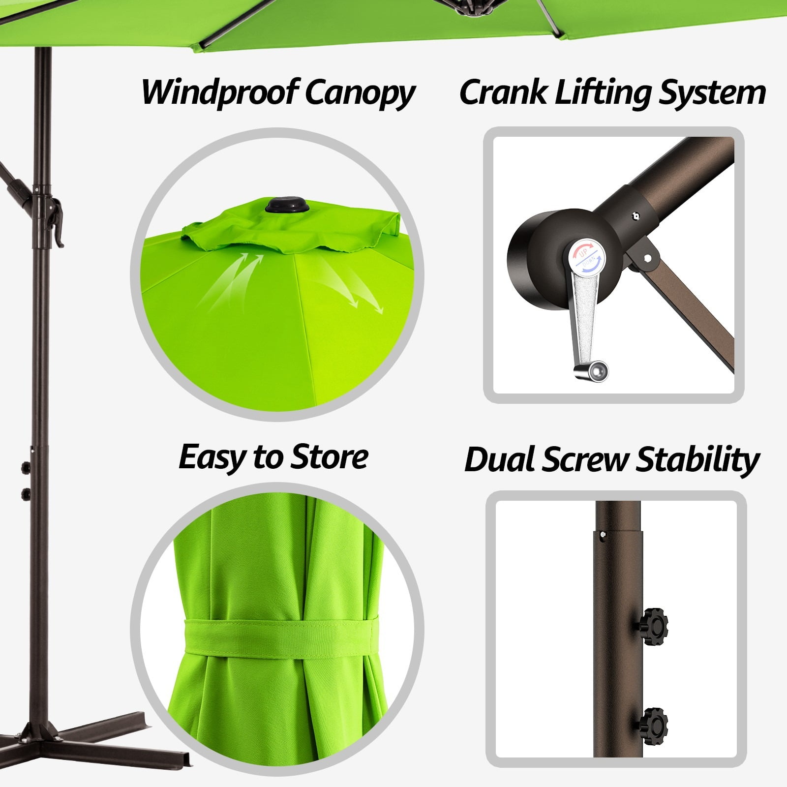 WULFUL 10ft Offset Hanging Outdoor Cantilever Patio Umbrella for Garden, Green