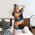 thumbnail image 5 of Wukai Lighthouse At Sunset Coast Print Women's Pajama Set - Short-Sleeve Top and Shorts with Elastic Waistband and Pockets for Loungewear, Yoga, and Casual Wear-XX-Large, 5 of 6