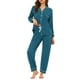 thumbnail image 2 of INSPIRAR CHIC Pijamas de Dormir para Mujeres Modal con Botones de Manga Larga y Pantalones Conjunto de Ropa de Casa XL Azul Pavo Real, 2 of 5