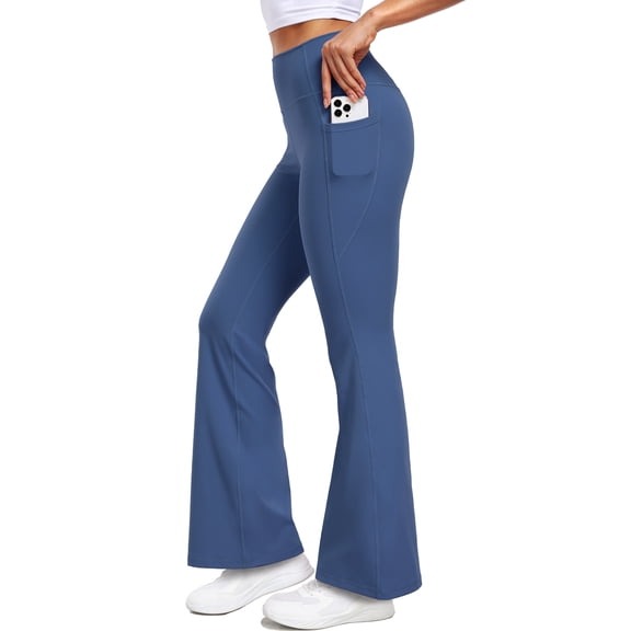 NELEUS ButterSoftFlex Womens Flare Leggings Athletic Yoga Workout Pants Bootcut High Waist with Side Pockets,Blue,US Size L