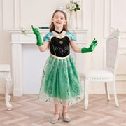 Jurebecia Princess Costume Halloween Dress Birthday Party up Clothes with Accessories Green 120 cm 5-6 Years