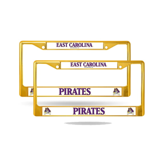 East Carolina Pirates Gold Painted Chrome Metal License Plate Frame - Set of 2 Frames