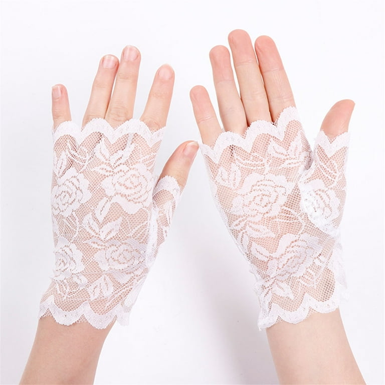 Lisenrain Women Driving Gloves Protection Fingerless Lace Gloves for Outdoor, Women's, Size: One size, White