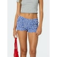 thumbnail image 4 of Musuos Women Plaid Ruffle Mini Shorts, Elastic Low Waist Casual Slim Shorts for Summer Streetwear, 4 of 7