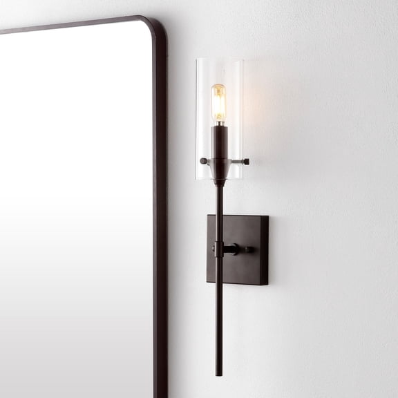 JONATHAN Y Cato 4.5" 1-Light Bohemian Farmhouse Iron/Glass LED Vanity, Oil Rubbed Bronze/Clear