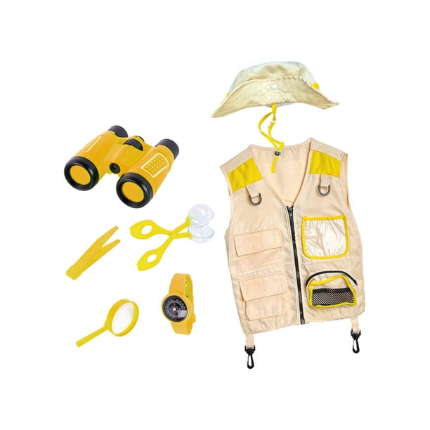 Chaleco y sombrero de cosplay para fiesta de exploradores infantiles, juguetes educativos, disfraz de patio Amarillo