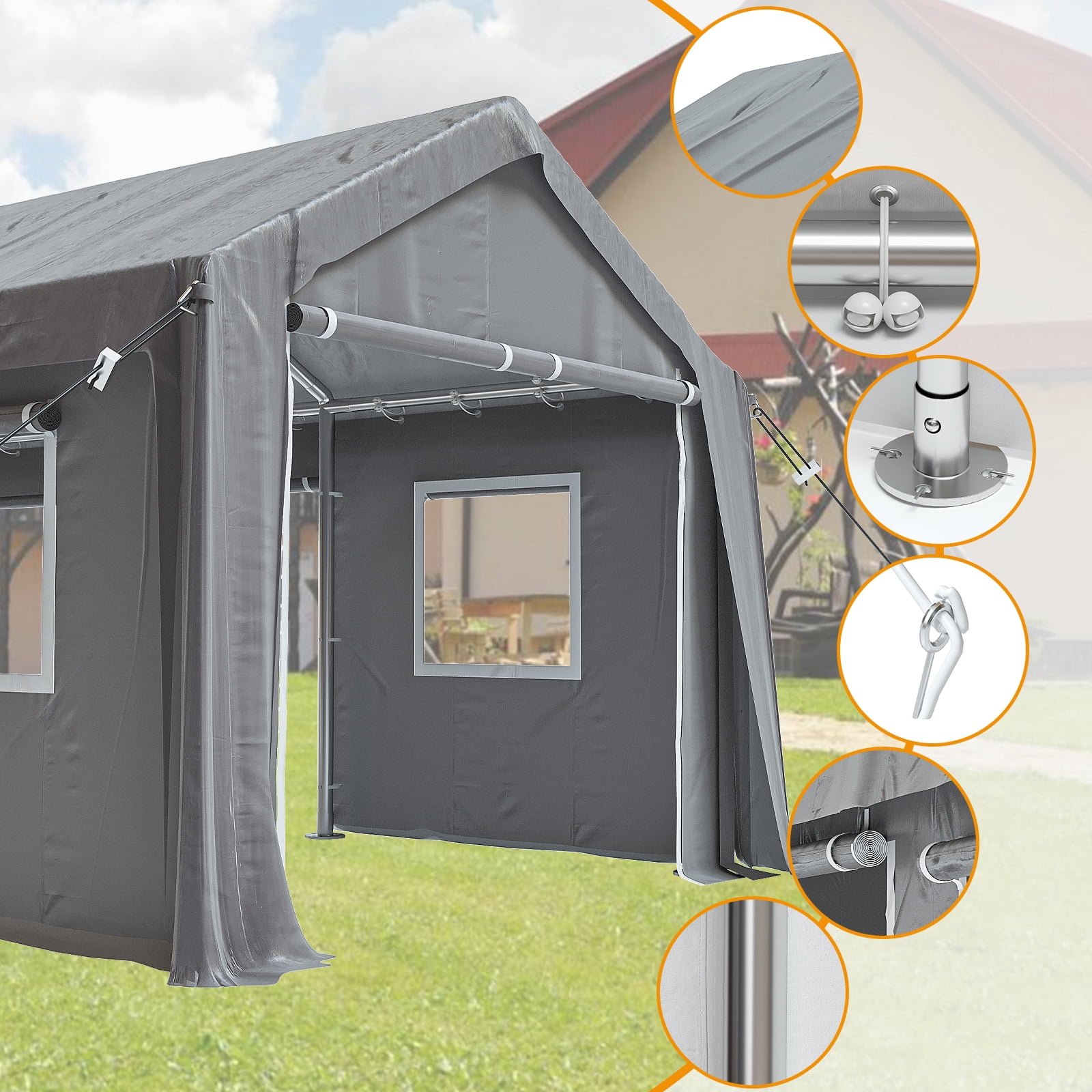 Danolapsi Carport 10'x20' Portable Garage,Reinforced Steel Poles, Heavy Duty Carport Canopy,4 Roll-up Doors & 4 Mesh Windows,for Pickup,Boat,and Equipment(ship in 2 boxes)