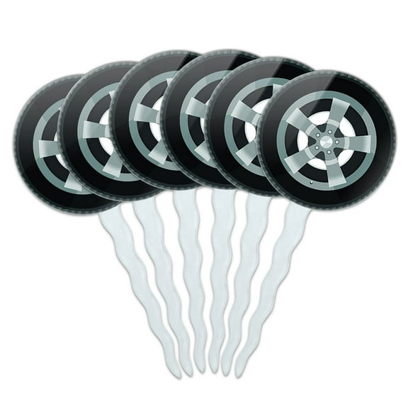 Tire Cupcake Picks Toppers - Set of 6