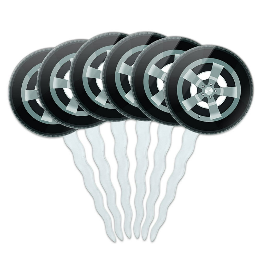 Tire Cupcake Picks Toppers Set of 6