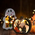 thumbnail image 4 of Celebrate Halloween Halloween Pumpkin Shaped Wooden LED Light Decor, Spooky Haunted House, Witch, Bat, and Ghost Tabletop Ornament for Indoor PartiesLets Celebrate Halloween Halloween Party Decoratio, 4 of 6