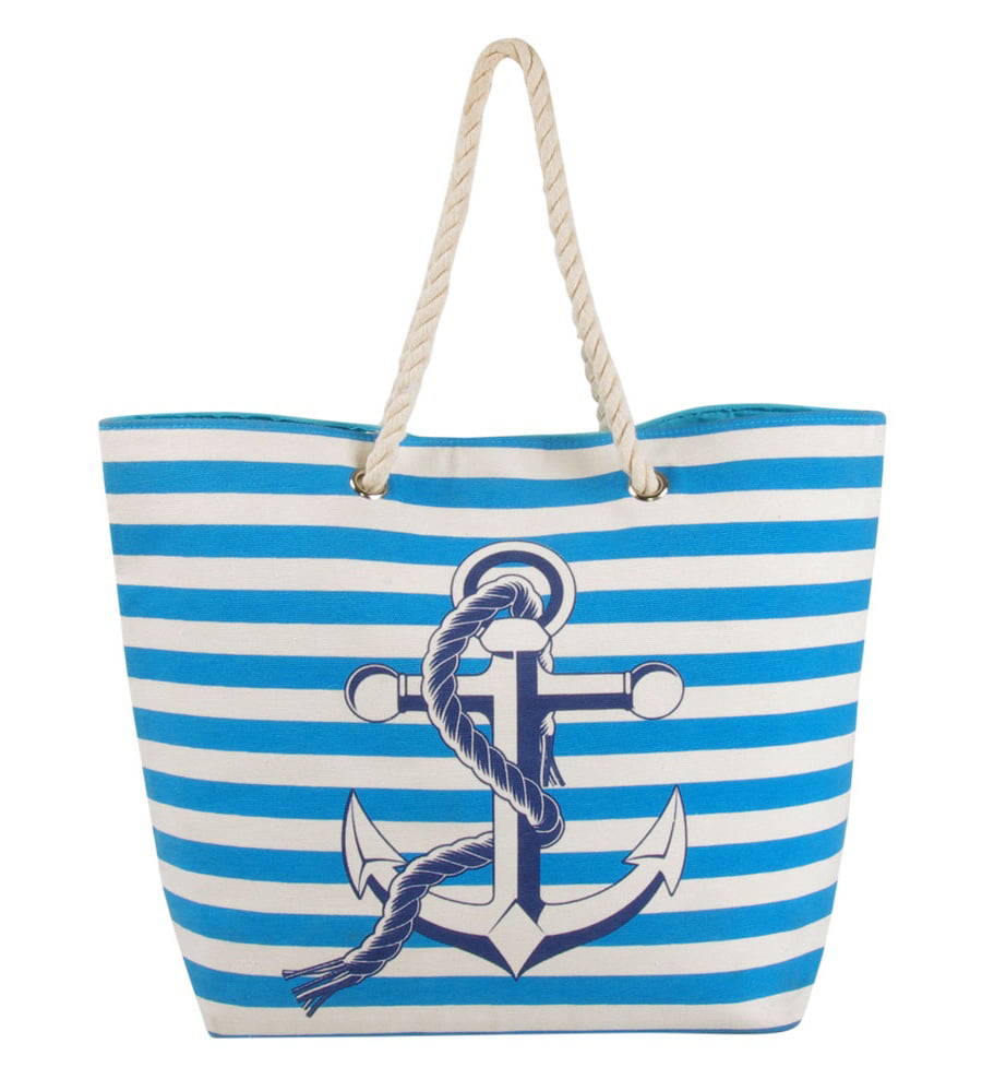 Swan Comfort Striped Sea Horse Tote Large Beach Pool Hand Bag with Rope Handles 