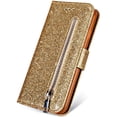 thumbnail image 2 of case for Samsung Galaxy A32 5G (Not 4G) Wallet Case, Girly Glitter Sparkly Bling Leather Case Zipper Pocket with ID Card Holder Slot Shockproof Magnetic Cover for Samsung Galaxy A32 5G SFLL Golden, 2 of 6