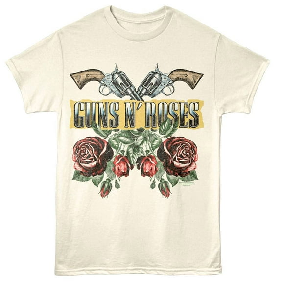 Guns N Roses - Roses And Guns - American Classics - Front Print Natural Solid Adult Short Sleeve T-Shirt