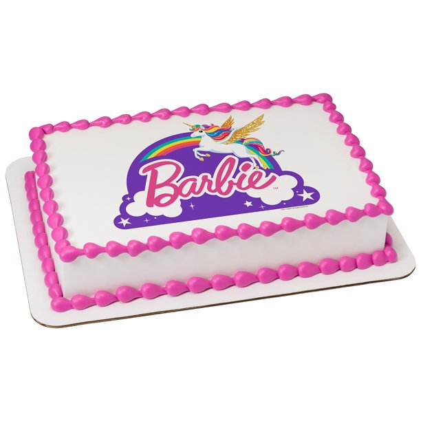 barbie unicorn rainbow quarter sheet edible cake topper