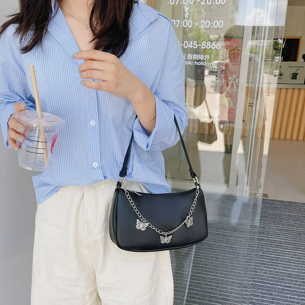 Bolsos de hombro con cadena de mariposa para mujer carteras pequenas Likrtyny informales de Color puro elegantes bolsos Hobo de cuero PU Walmart en linea