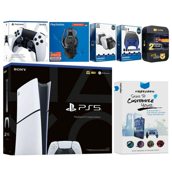 Sony Playstation 5 Slim Digital Bundle with Extra EDGE Controller, Plantronics Headset, Gamer Kit, Dual Charge Dock and MightySkins Decal Voucher Plus 2 Year CPS Extended Warranty