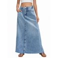 thumbnail image 4 of Womens Medium Wash Blue Denim Maxi Skirt High Waisted A-Line With Frayed Hem And Functional Pockets, 4 of 4