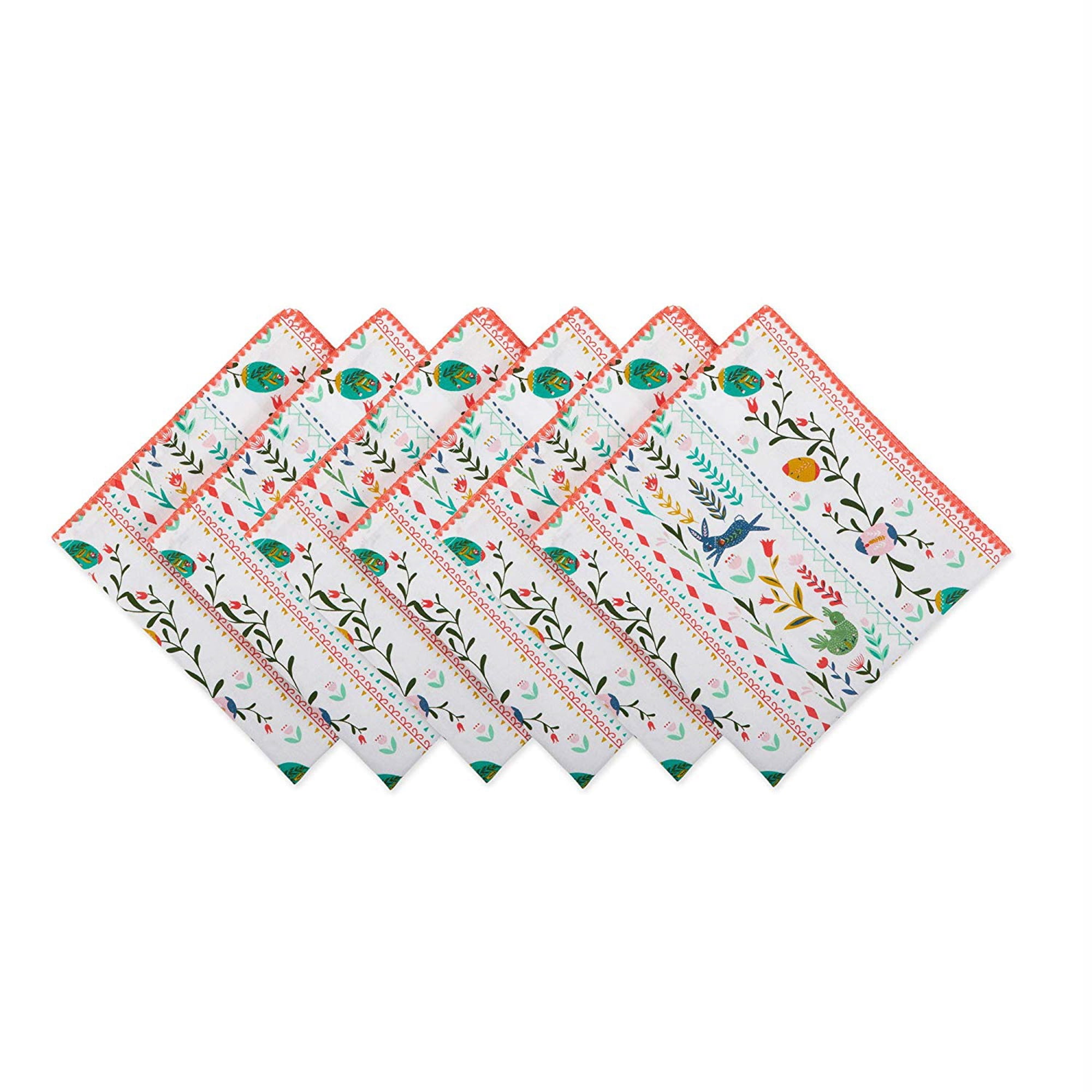 DII Easter Folk Stripe Embellished Kitchen Napkin Set, Set of 6, 20" x