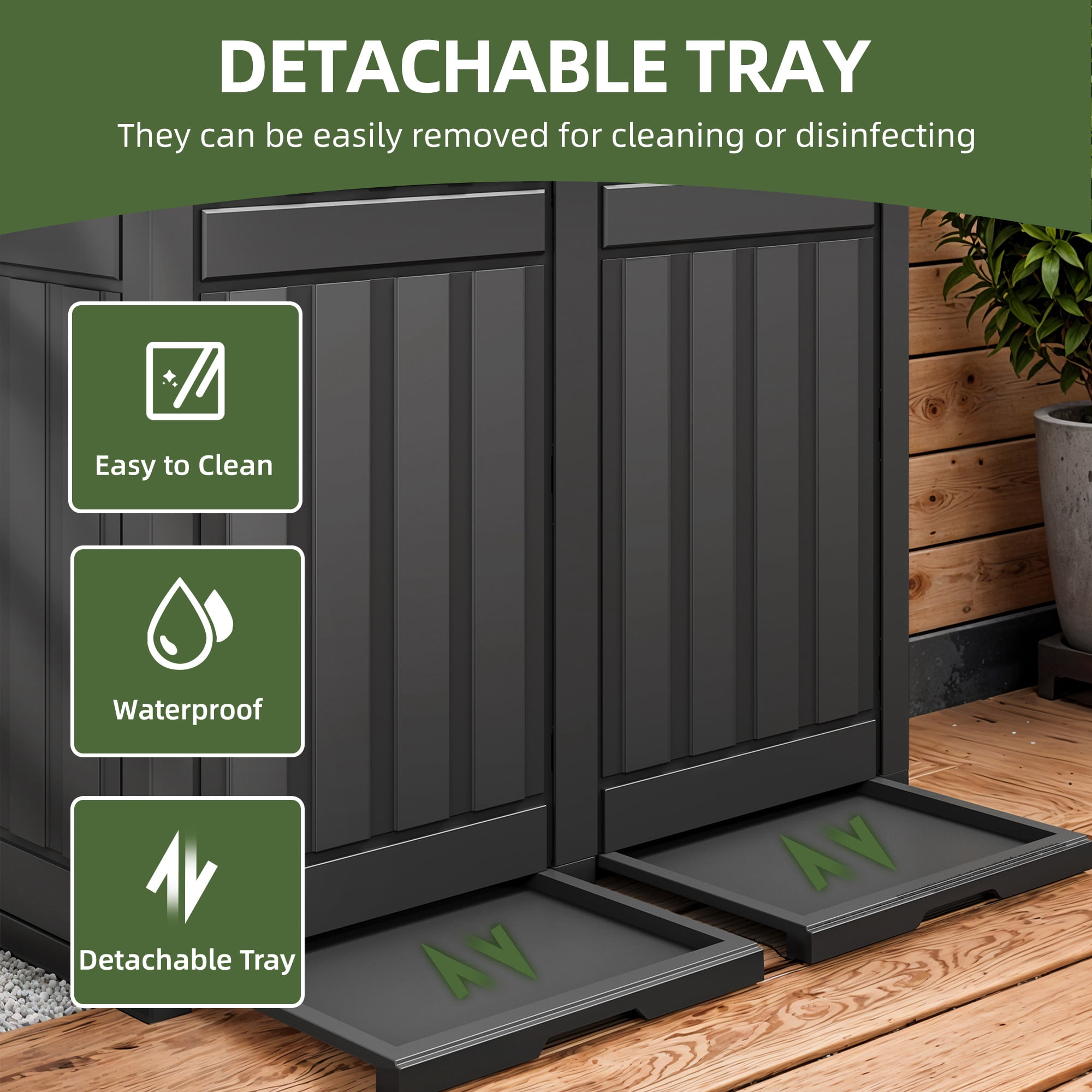 Uforic 61 Gallon Large Double-Bin Trash Can, Weatherproof Waste Bin with Tiered Lid & Drip Tray, Outdoor Garbage Bin ,for Porch, Backyard, Black