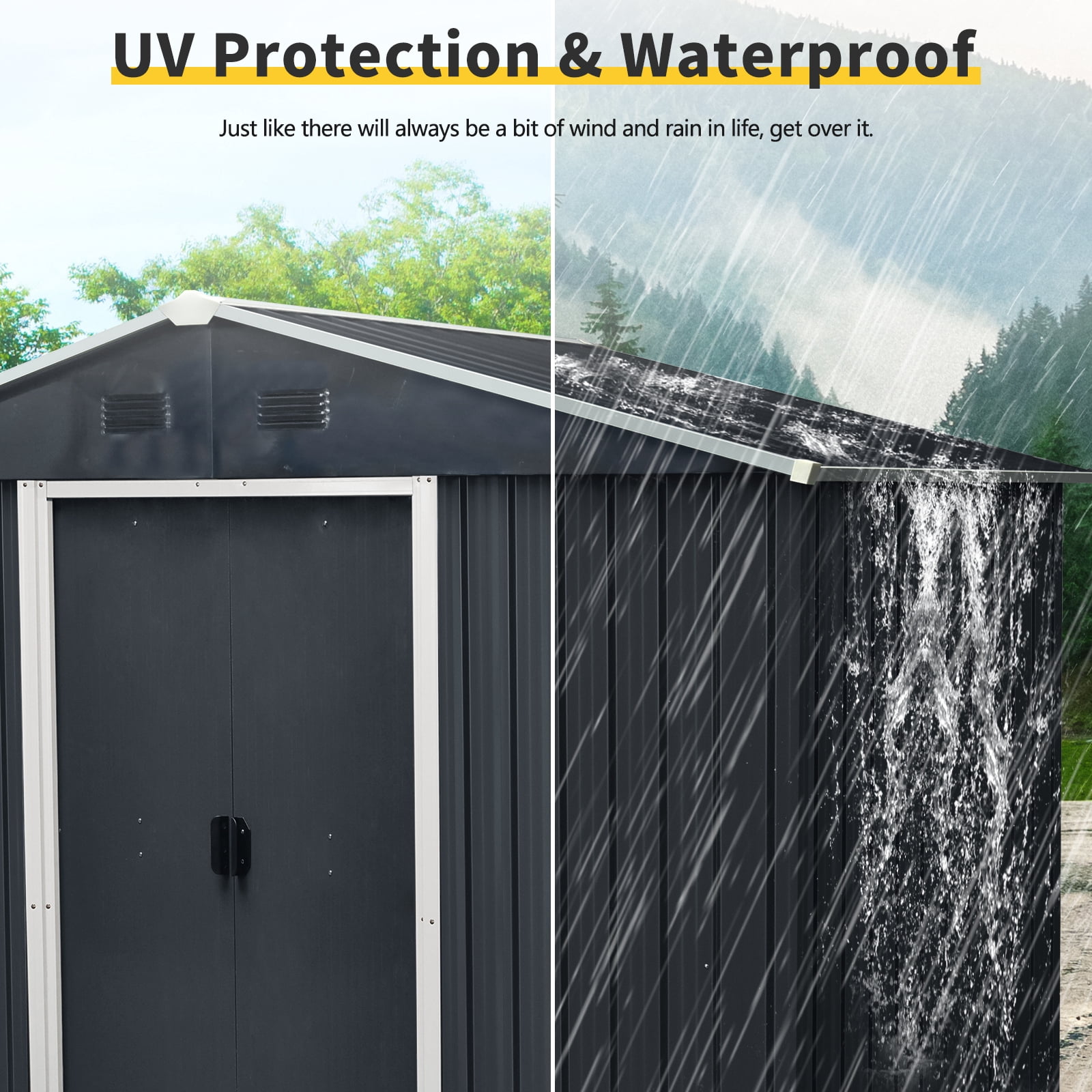 Alvantor 8 x 4 FT Outdoor Storage Shed Metal Garden Shed with Sliding Door and foundation for Backyard, Garden,Black