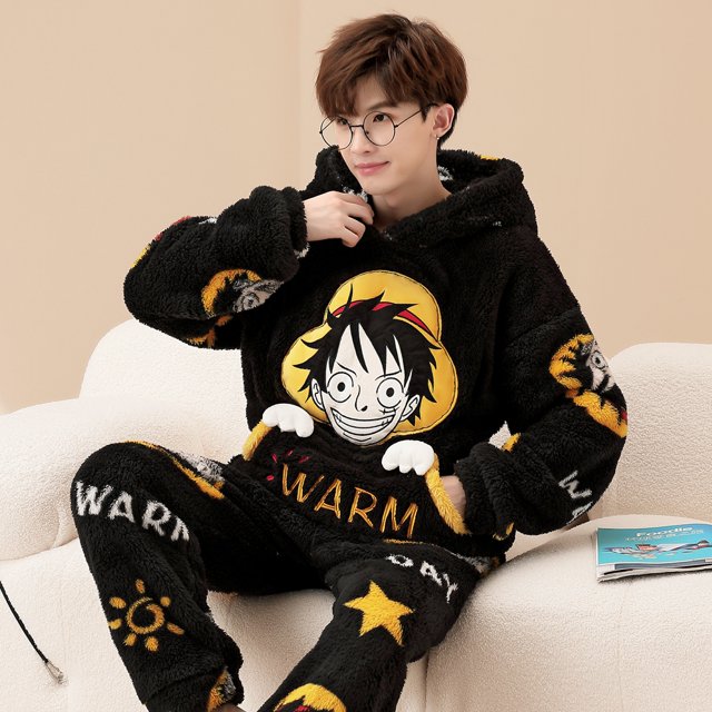 Warm Cute Fleece Pajamas For Men Thick Plush Pajama Sets Winter Male Sleepwear Coral Velvet Flannel Clothes Home Suit Пижама tzw