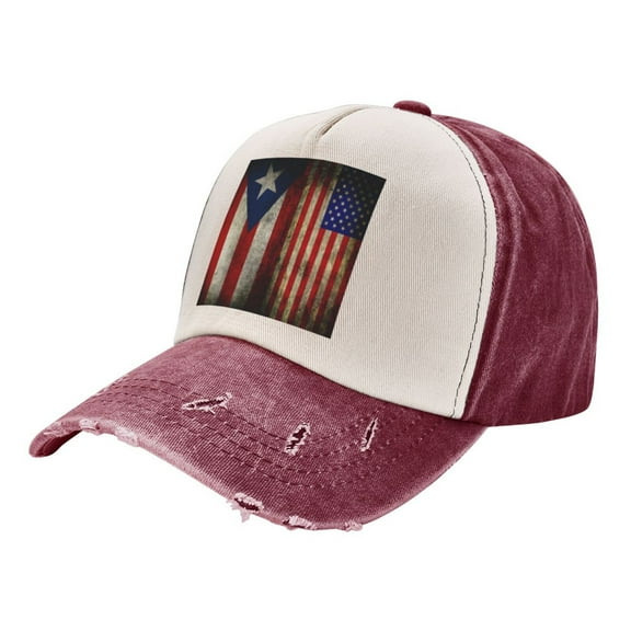 America Puerto-Rico-Flag Baseball Cap Distressed Adjustable Vintage Cotton Denim Hat for Women Men