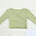 thumbnail image 3 of Kaemgyyd 7-18 Years Children Girls Crop Tops Ribbed Knit Long Sleeve Shirts Solid Warp V Neck Casual Fashion Tee Kids Dancewear Outfit, 3 of 3
