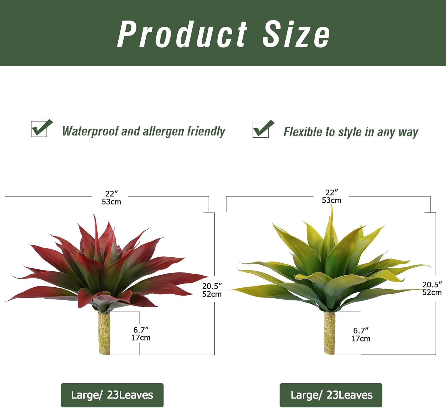 zhengxia 11.8 in Artificial Agave Planter Green Nature & Floral (2 Count)