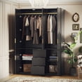 thumbnail image 6 of TOKSOM 47.2" Black 3-Door Wardrobe Closet with 2 Hanging Rods & 3 Drawers, Freestanding Clothes Organizer with 2 Storage Cabinets, Modern Wooden Armoire for Bedroom, Apartment, Dorm, 6 of 12