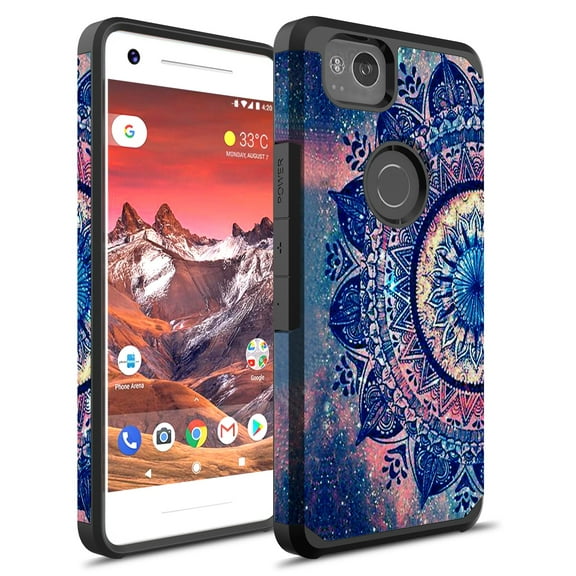 Google Pixel 2 Case, PIXEL 2 Cases, KAESAR Slim Sleek Hybrid Dual Layer Shockproof Hard Cover Graphic Fashion Cute Colorful Silicone Skin For Google Pixel 2 (Purple Mandala)