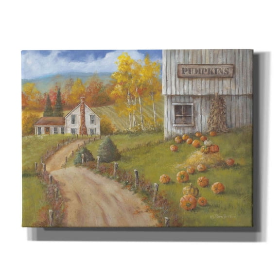 Epic Graffiti 'Harvest Pumpkin Farm' by Pam Britton, Giclee Canvas Wall Art, 34"x26"
