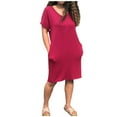 thumbnail image 1 of EIMELI T-Shirt d'Été Décontracté pour Femmes Robe à Col en V Manches Courtes Poches Mi-Longues, 1 of 6