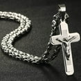 thumbnail image 3 of Lordjewelry Crucified Jesus 14K White Gold Cross with Carved Word Christian Pendant Necklaces Jewelry for Men Heavy Link Byzantine Chain S272, 3 of 9