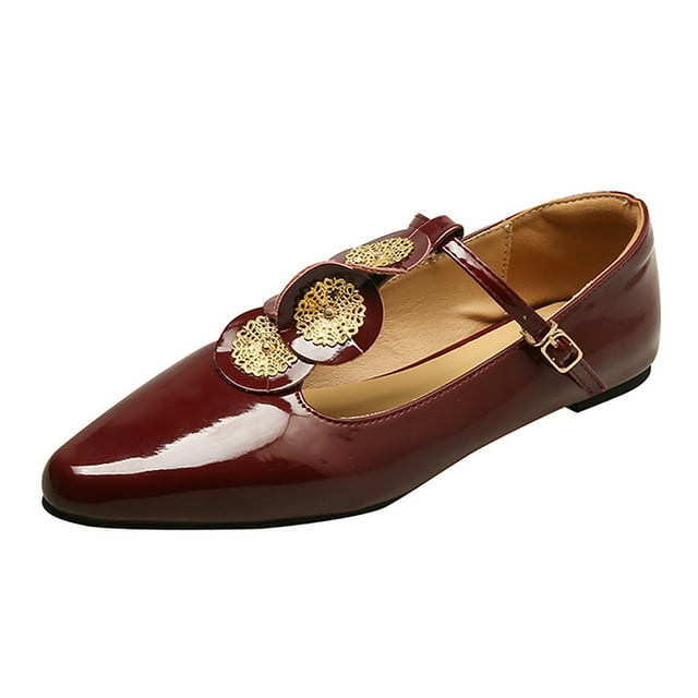 Dsscvnef Chaussures Mary Jane à Talon Bas Pointu pour Femmes 2024 Ceinture Plate Décontractée Confortables pour Marcher